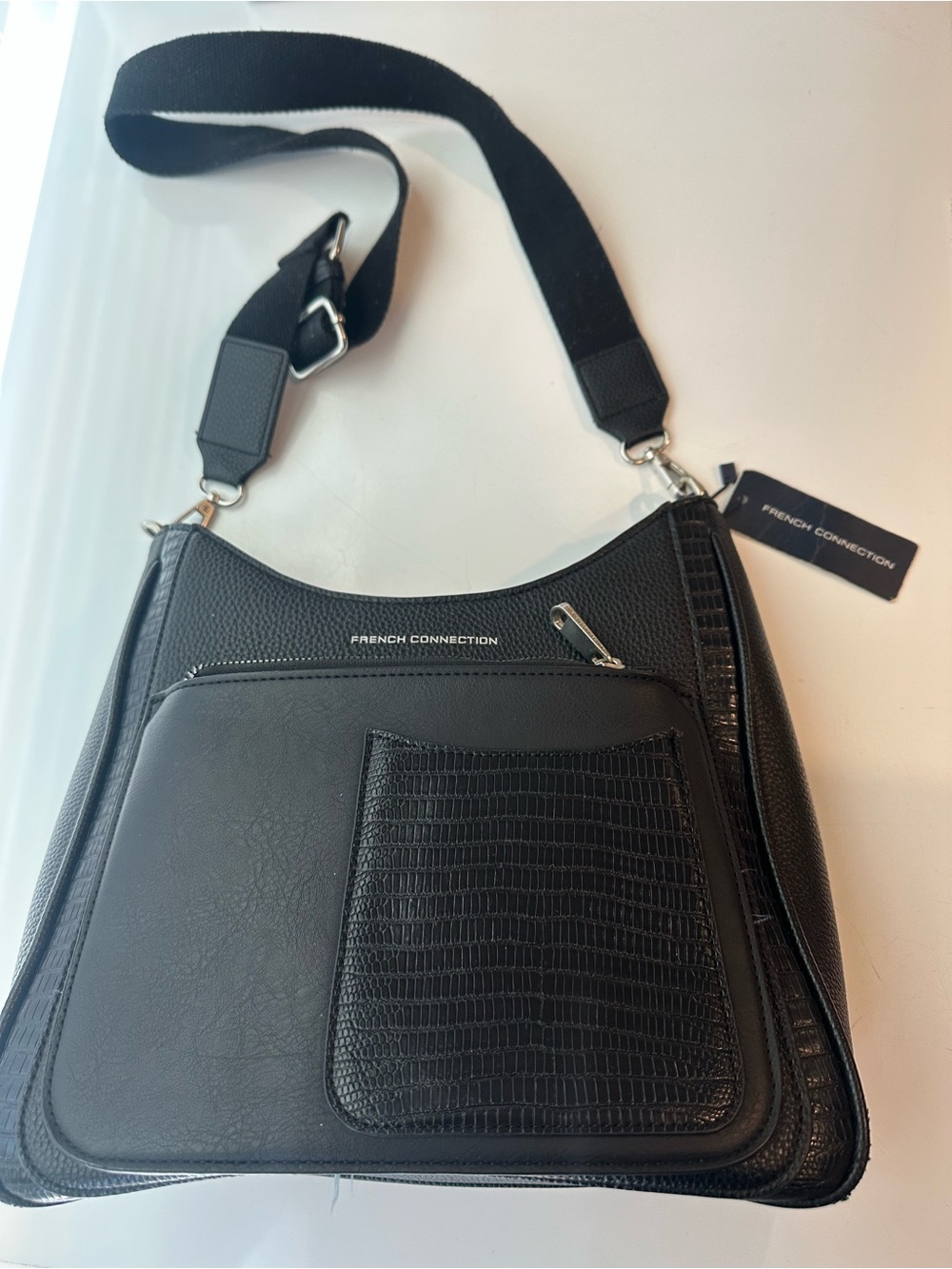 French Connection Black Textured Panel Crossbody Bag